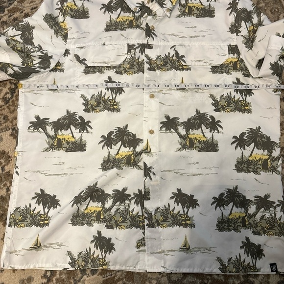 CHAPS XXL HAWAIIAN SHIRT WHITE WITH GREEN PALM TREES 2  POCKETS COLLAR SS - Picture 10 of 11